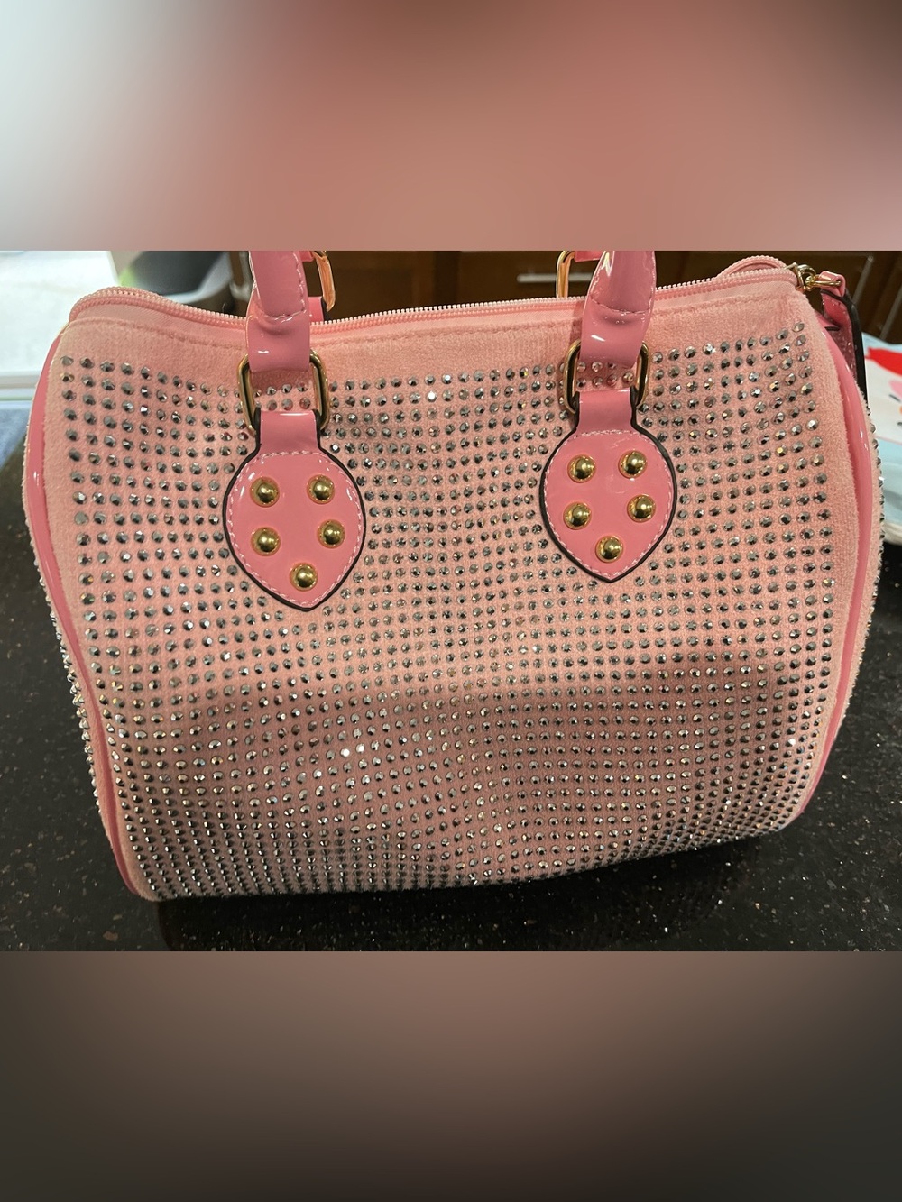 Pink Crystal-Embellished Satchel Bag